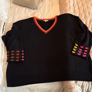 Lisa Todd Plus size 3x Black V-Neck Sweater with Colorful Heart Accents